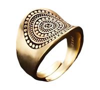 IMINI Vintage Gold Carved Flower Open Ring for Women Men, Adjustable Floral Pattern Shield Domineering Wide Band, Retro Statement Knuckle Thumb Finger Jewellery Gift for Birthday Wedding Party