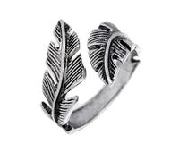 IMINI Vintage Gothic Feather Wrap Ring for Men & Women - Antique Silver Plated Stainless Steel Punk Unisex Jewellery, Oxidised Comfort Fit Mid Knuckle Band, Bold Biker Style Gift (US10=T 1/2)