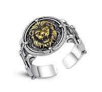 IMINI Vintage Lion Stacking Expandable Ring Gothic Animal Open Adjustable Statement Finger Bands Biker Roaring Rings Punk Jewelry Gifts for Women Girls Men