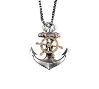 IMINI Vintage Nautical Anchor Necklace with Rotating Rudder Pendant for Men, 60cm Stainless Steel Chain, Personalized Statement Punk Hip Hop Jewellery Gift for Boyfriend, Dad, Bro