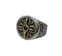 IMINI Vintage Tibetan Cross Vajra Ring for Men, Oxidised Silver Plated Copper Open Band, Size Y - Gold-Toned Double Dorje Motif with Blue Stone, Spiritual Statement Jewellery