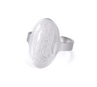 IMINI Virgin Mary Engraved Stainless Steel Ring - Our Lady of Miracles Rare Catholic Jewellery for Women & Men, Faith Motif Band, Adjustable Comfort Fit, Ideal for Christmas & Daily Wear (Silver)