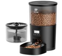 IMIPAW Automatic Cat Feeder and Water Fountain, Timed Pet Dry Food Dispenser, Programmable Portion Control, 1-6 Meals Per Day, Cats Drinking Fountain with Filter, Small Pets, 3L Combo (Black)