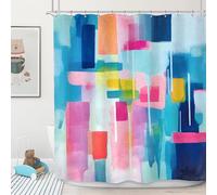 Imirell Abstract Watercolor Shower Curtain, 60Wx72L Inch, Blue and Pink, Blue Green, Blocks, Geometric, Modern, Contemporary, Colorful, Aesthetic, Minimalist Fabric, Waterproof Polyester with 12