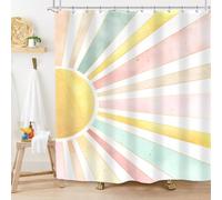 Imirell Boho Sun 70s Shower Curtain 60Wx72H Inches Retro Vintage Rainbow Sunshine Sunrise Sunset Abstract Aesthetic Girls Watercolor Colorful Fabric Waterproof Polyester with 12 Pack Hooks Plastic