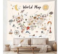 Imirell Kids World Map Tapestry 59Wx51H Inches Cute Cartoon Animal Educational Learning Tool Adventure Nursery Art Hanging Bedroom Living Room Dorm Wall Blankets Home Decor Fabric