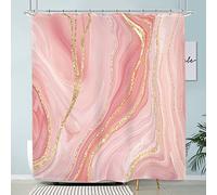 Imirell Pink Marble Shower Curtain 60Wx72H Inches Not Glitter Modern Abstract Blush Rose Gold Line Luxury Textured Geometric Modern for Girls Woman Fabric Waterproof Polyester with 12 Pack Hooks
