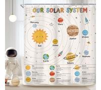 Imirell Space Galaxy Solar System Shower Curtain 60Wx72H Inches Cartoon Planets Educational Learning Tool Universe Knowledge Nursery Kids Bathroom Decor Fabric Waterproof Polyester 12 Pack Hooks