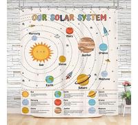 Imirell Space Galaxy Solar System Shower Curtain 60Wx72H Inches Cartoon Planets Educational Learning Tool Universe Knowledge Nursery Kids Bathroom Decor Fabric Waterproof Polyester 12 Pack Hooks