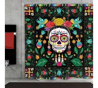 Imirell Sugar Skull Shower Curtain Mexican Floral Skeleton Calavera Colorful Flowers Skeleton 60Wx72H Inch Day of The Dead Hispanic Style Polyester Fabric Bathroom Decorations with 12 Hooks