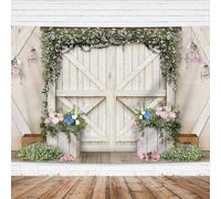 Imirell Wedding Rustic Barn Door Backdrop 7Wx5H Feet Pink Rose Floral Bridal Country Wooden Board Elegant Women Polyester Fabric Vintage Photography Backgrounds Photo Shoot Decor Props Decoration