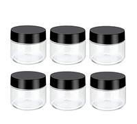 Imirootree 50ml Round Clear Jars, Portable Plastic PET Pot Jars Leak Proof Cosmetic Container Jars with Black Lids for Travel Make Up,Eye Shadow,Jewelry,Nails,Paint, Lotion (6Pcs)