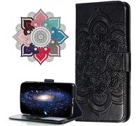 IMIRST Case for Samsung Galaxy S25 FE 5G, PU Leather Wallet Case with Kickstand Card Slots Holder Magnetic Closure Embossed Shockproof Flip Cover for Samsung Galaxy S25 FE 5G. LD Mandala Black