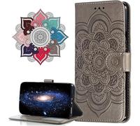 IMIRST Case for Samsung Galaxy S25 FE 5G, PU Leather Wallet Case with Kickstand Card Slots Holder Magnetic Closure Embossed Shockproof Flip Cover for Samsung Galaxy S25 FE 5G. LD Mandala Gray