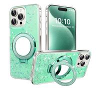 IMIRST Glitter Case for Apple iPhone 2025 Pro Max Sparkle Soft Drip Plating Cosmetic Mirror Pouch with Big Ring Holder Stand Girly Women Gradient Phone Cover for iPhone 2025 Pro Max. DJ Green