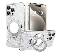 IMIRST Glitter Case for Apple iPhone 2025 Pro Max Sparkle Soft Drip Plating Cosmetic Mirror Pouch with Big Ring Holder Stand Girly Women Gradient Phone Cover for iPhone 2025 Pro Max. DJ Silver