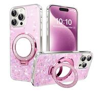 IMIRST Glitter Case for Apple iPhone 2025 Pro Max Sparkle Soft Drip Plating Cosmetic Mirror Pouch with Big Ring Holder Stand Girly Women Gradient Phone Cover for iPhone 2025 Pro Max. DJ Pink