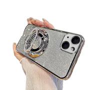 IMIRST Glitter Case for Apple iPhone 2025 Pro Max Transparent Soft Bumper Anti-Scratch with Big Ring Holder Stand Sparkle Bling Girly Women Gradient Phone Cover for iPhone 2025 Pro Max. DS Silver
