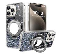 IMIRST Glitter Case for iPhone 14 Plus (6.7'') Sparkle Soft Drip Plating Cosmetic Mirror Pouch with Big Ring Holder Stand Girly Women Gradient Phone Cover for Apple iPhone 14 Plus. DJ Black