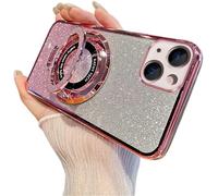 IMIRST Glitter Case for iPhone 14 Plus (6.7'') Transparent Soft TPU Plating Pouch with Big Ring Holder Stand Girly Women Gradient Phone Cover for Apple iPhone 14 Plus. DS Rose Gold