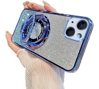 IMIRST Glitter Case for iPhone 16 Plus (6.7'') Transparent Soft TPU Plating Pouch with Big Ring Holder Stand Girly Women Gradient Phone Cover for Apple iPhone 16 Plus. DS Blue