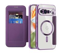 IMIRST Magnetic Case for Google Pixel 10 Pro XL, [Compatible with MagSafe] Premium Flip Leather Card Holder with RFID Blocking Clear Shockproof Phone Case Cover for Google Pixel 10 Pro XL, WD Purple