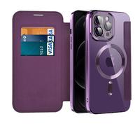 IMIRST Magnetic Case for iPhone 12 Pro Max, [Compatible with MagSafe] Premium Flip Leather Card Holder with RFID Blocking Clear Shockproof Phone Case Cover for Apple iPhone 12 Pro Max, WD Purple