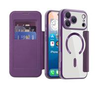 IMIRST Magnetic Case for iPhone 17 Pro Max 6.9-Inch, [Compatible with MagSafe] Premium Flip Leather Card Holder with RFID Blocking Clear Shockproof Phone Case for Apple iPhone 17 Pro Max, WD Purple