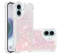 IMIRST Silicone Case for iPhone 16 Corner Airbag Fall Protection Bling Glitter Quicksand Liquid Sparkle TPU Phone Cover for Apple iPhone 16. YBW Star Pink