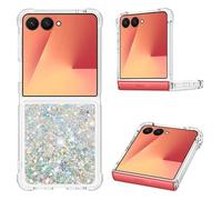 IMIRST Silicone Phone Case for Samsung Z Flip 7 5G, Corner Airbag Fall Protection Bling Glitter Quicksand Liquid Sparkle TPU Case Cover for Sasmung Z Flip 7 5G. YBW Love Silver