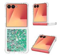 IMIRST Silicone Phone Case for Samsung Z Flip 7 5G, Corner Airbag Fall Protection Bling Glitter Quicksand Liquid Sparkle TPU Case Cover for Sasmung Z Flip 7 5G. YBW Love Green