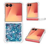 IMIRST Silicone Phone Case for Samsung Z Flip 7 5G, Corner Airbag Fall Protection Bling Glitter Quicksand Liquid Sparkle TPU Case Cover for Sasmung Z Flip 7 5G. YBW Love Blue