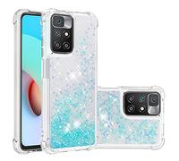 IMIRST Silicone Phone Case for Xiaomi Redmi 10, Corner Airbag Fall Protection Bling Glitter Quicksand Liquid Sparkle TPU Case Cover for Xiaomi Redmi 10. YBW Star Blue