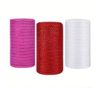 Imitated Linen Ribbon 3 Pack Valentine Wired Edge(Three color mix) | for ideal for floral bouquets, wreath making, garland crafting, wrapping, festive displays