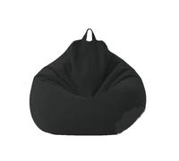 Imitation Cotton Linen Lazy Bean Bag Sofa Cover, Removable Filling Lazy Sofa Inner Liner Chairs Covers(M-black cover)