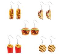 Imitation Food Dangle Earrings Funny Acrylic Hamburger Bread Fried Chicken French Fries Earrings for Women, Acrylic, acrylic