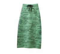 Imitation Fur Yarn Skirt Women Autumn and Winter Midi Letter Print Knit Skirt High Waist Package Hip Green