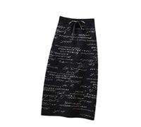 Imitation Fur Yarn Skirt Women Autumn and Winter Midi Letter Print Knit Skirt High Waist Package Hip Black