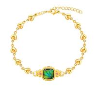 Imitation Jade and Stone Square with Diamonds Bracelet, Stainless Steel Gold-Plated Adjustable Heart-Shaped Bracelet, for Mother's Day and ChristmasY4379-6D, Adjustable, Resin, Cubic Zirconia