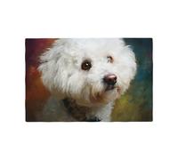 Imitation Linen Bichon Frise Dog Placematï¼Œ 4-Piece Heat-Resistant Kitchen Placemat, Restaurant Decoration Printed Placemat.