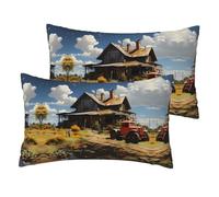 Imitation Linen Pillowcase Set of 2, Texas Farm Tractor Print Breathable Pillow Covers Suitable for All-Season 20" X 12"