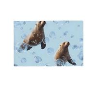 Imitation Linen Sea Lions Placematï¼Œ 4-Piece Heat-Resistant Kitchen Placemat, Restaurant Decoration Printed Placemat.