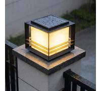 Imitation Marble Post Light Outdoor Lights For House Pillar Waterproof Solar LED Gate Pedestal Lighting Black Fence Deck Lanterns Exterior Bollard Lights Solar Powered Pier Mount Lamps For Yard Column