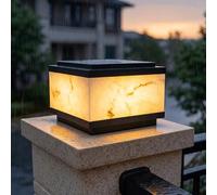 Imitation Marble Post Lights With Solar LED Column Pillar Lamps Outdoor Waterproof Gate Porch Landscape Path Lamps Brick Pedestal Bollard Lighting Solar Fence Deck Lantern Mailbox Yard Pier Lanterns