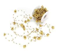 Imitation Pearl Beads Chains Ribbon Rose Flower, DIY Clothing Accessories, 10M Beaded Line with Exquisite Workmanship for Wedding Party Decor Headwear Curtain Decor (Gold)