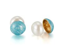 Imitation Pearl Stud Earrings Stainless Steel Geometry Earrings for Women Blue Hemisphere Stud Earrings Jewelry Gift for Wife Friend Sister, Stainless Steel, No Gemstone