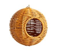 Imitation Rattan Bird Nest - Woven Hanging Breeding Shelter, Summer Egg Laying House | Handwoven Synthetic Rattan Avian Habitat Structure Ventilated Nesting Chamber Natural Look Decorative Cage Access