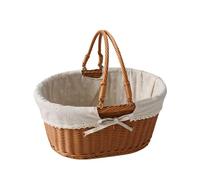 Imitation Rattan Picnic Basket Poly Wicker Hand Woven Shopping Basket Wicker Gift Basket Hand Woven Basket Wedding Flower Girl Baskets with Folding Handles (Oval, L)