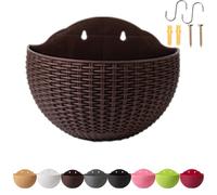 Imitation Rattan Wall Hanging Flower Pot, Semicircle Hanging Planters Outdoor with Drainage Hole and Hooks, Half Moon Plants Holder, Self Watering Garden Pots for Balcony Fence Home Office