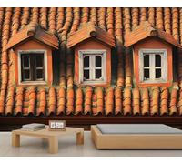 Imitation Roof Mural, Roof Tiles Wall Murals, Old Buildings Wallpaper for Living Room Bedroom TV Background Hotel Bar Decor - 280 * 200cm